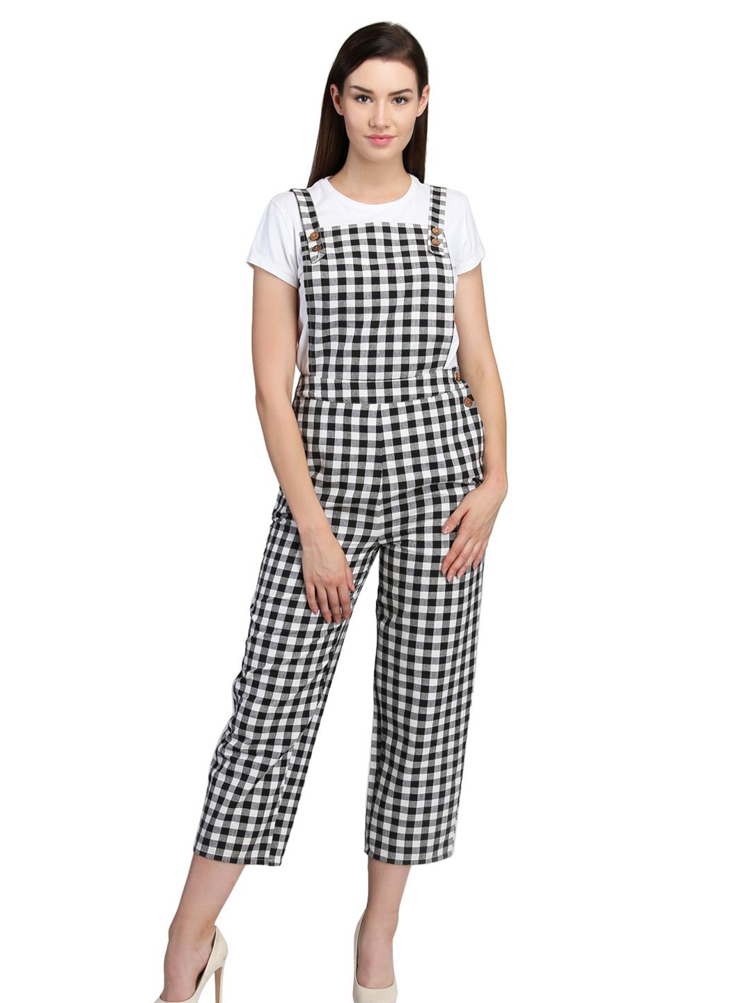 

MISS HAUTE Checked Basic Jumpsuit, Black