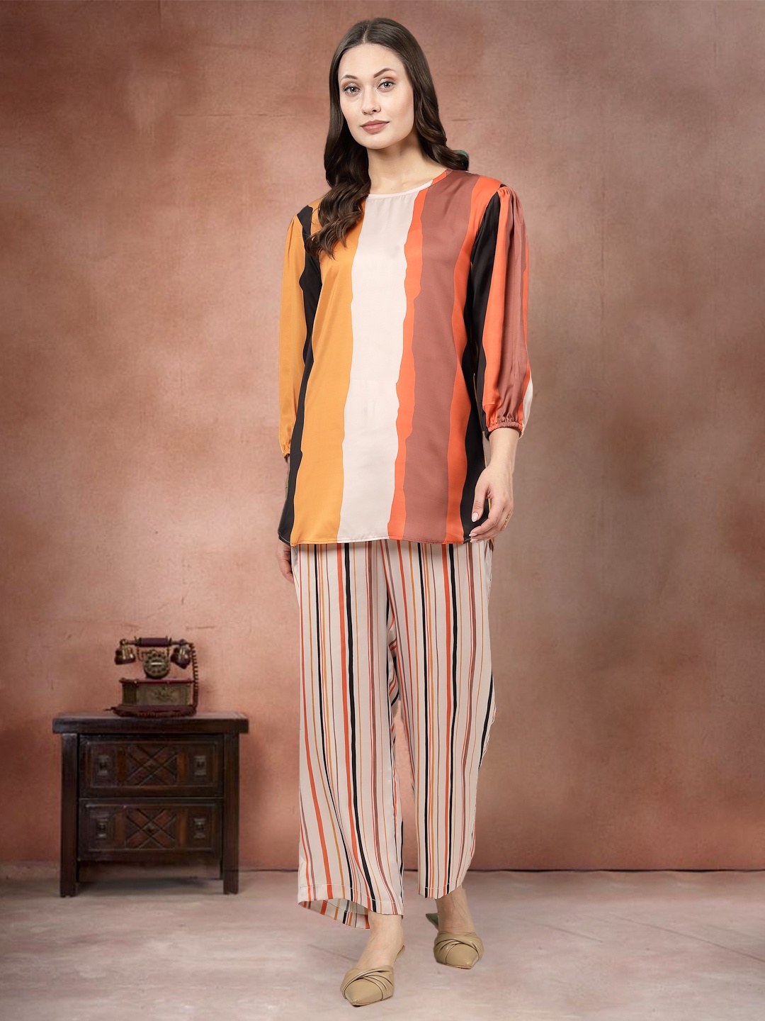 

all about you Geometric Printed Tunic with Trousers Co-Ords, Orange