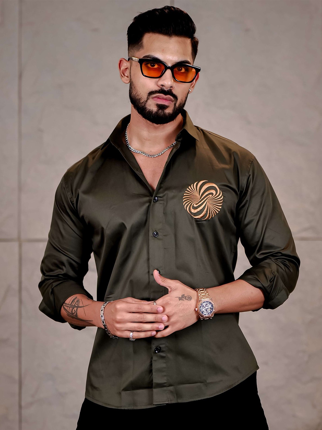 

Foomer Men Standard Opaque Casual Shirt, Olive