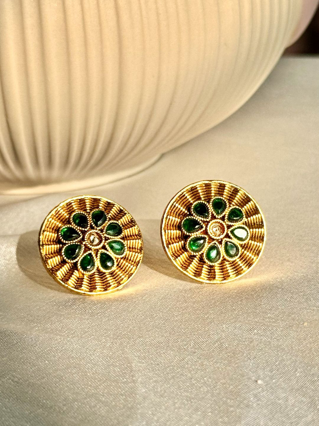 

The Jewellery Tale Gold-Plated Stones Studded Circular Shaped Studs