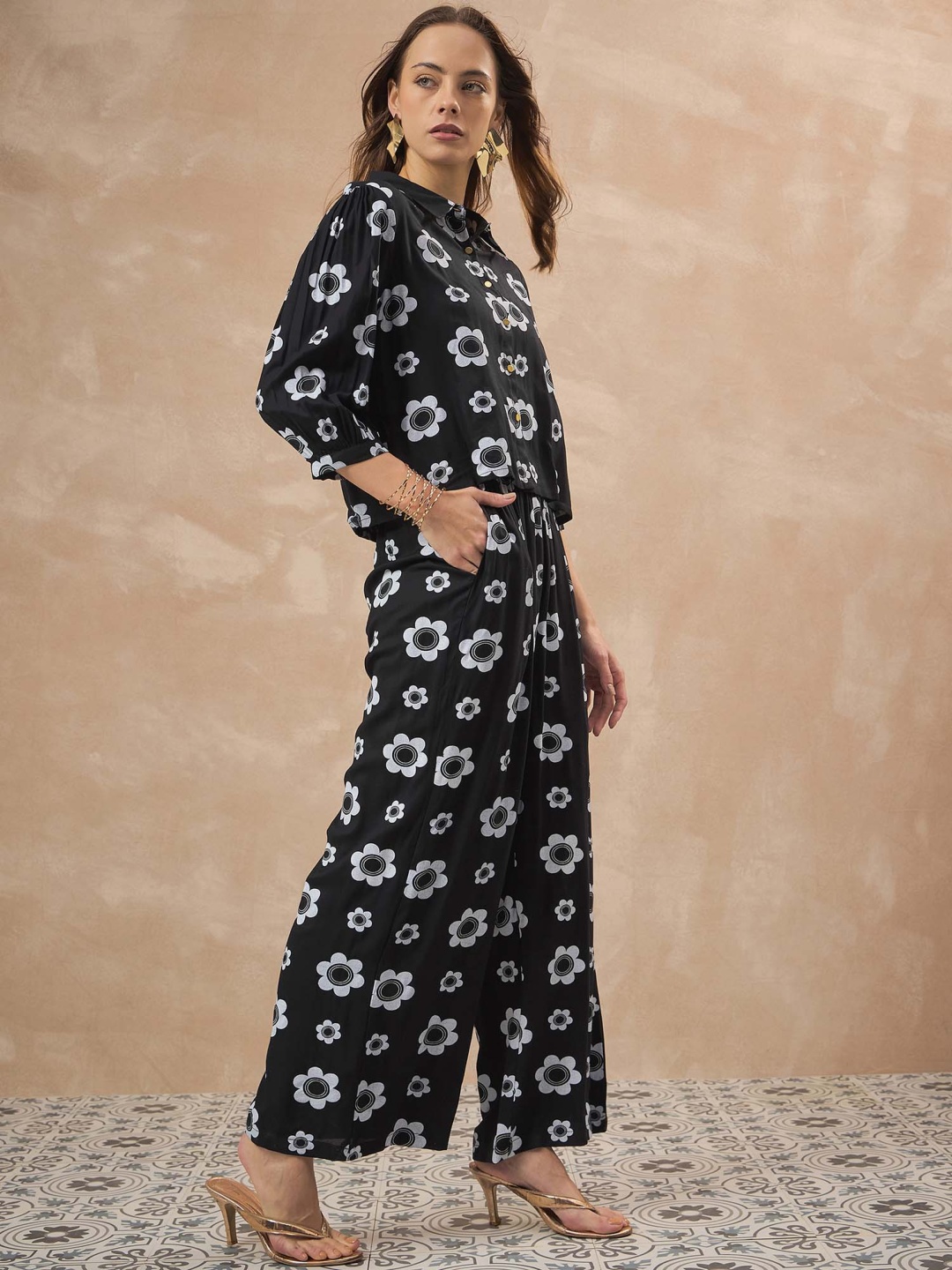 

All About You Floral Printed Shirt With Trousers, Black