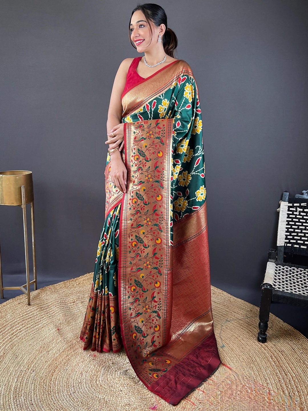 

DEVATITHI Bottle Green Silk Saree