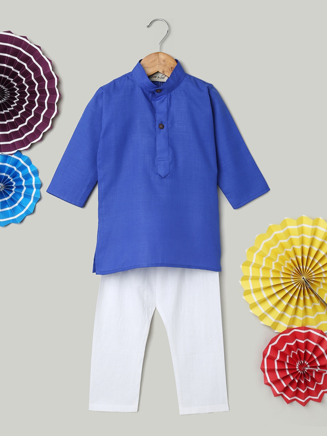 

BownBee Boys Pleated Pure Cotton Kurta with Pyjamas, Blue