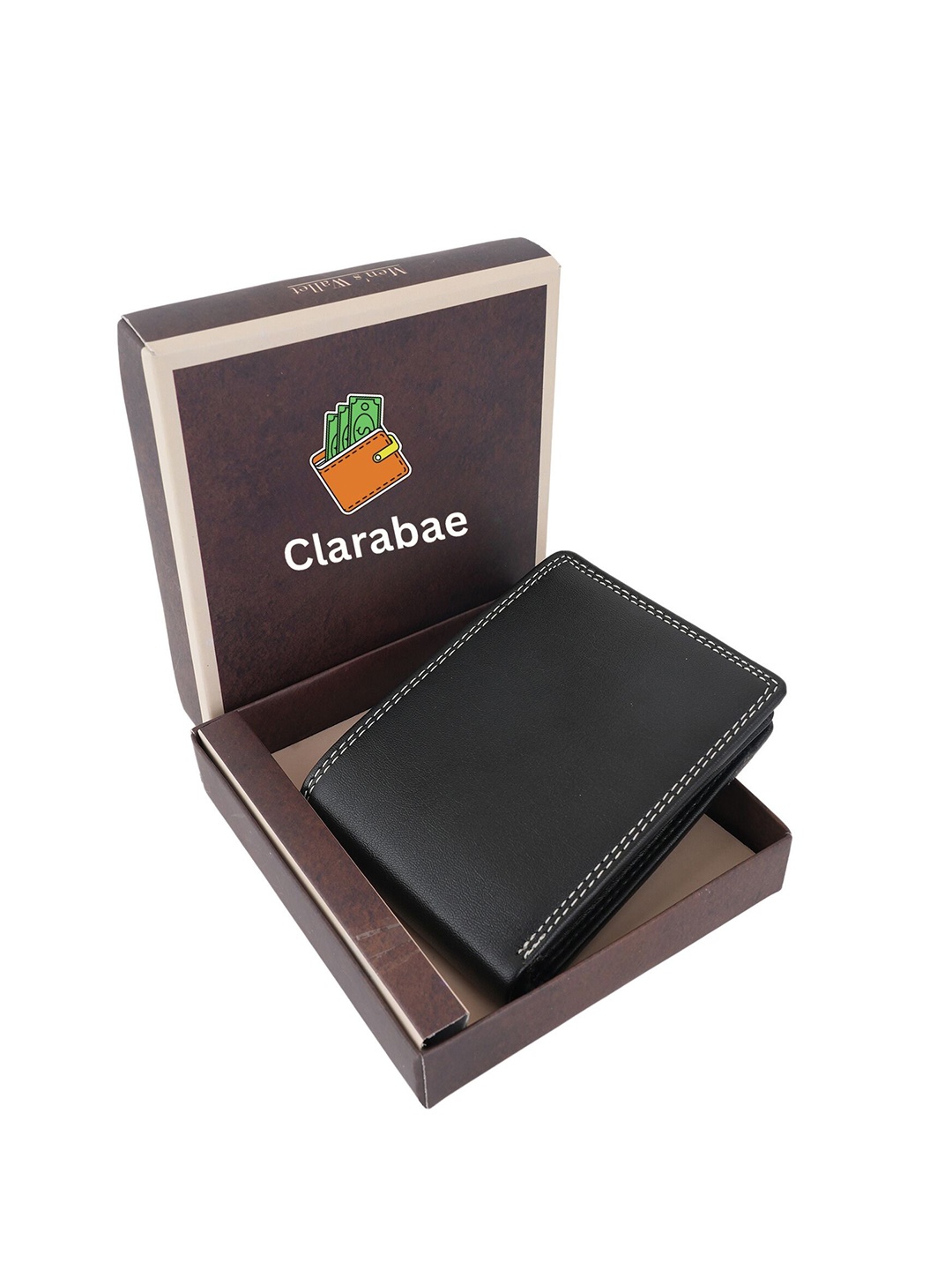 

CLARABAE Men PU Two Fold Wallet, Black