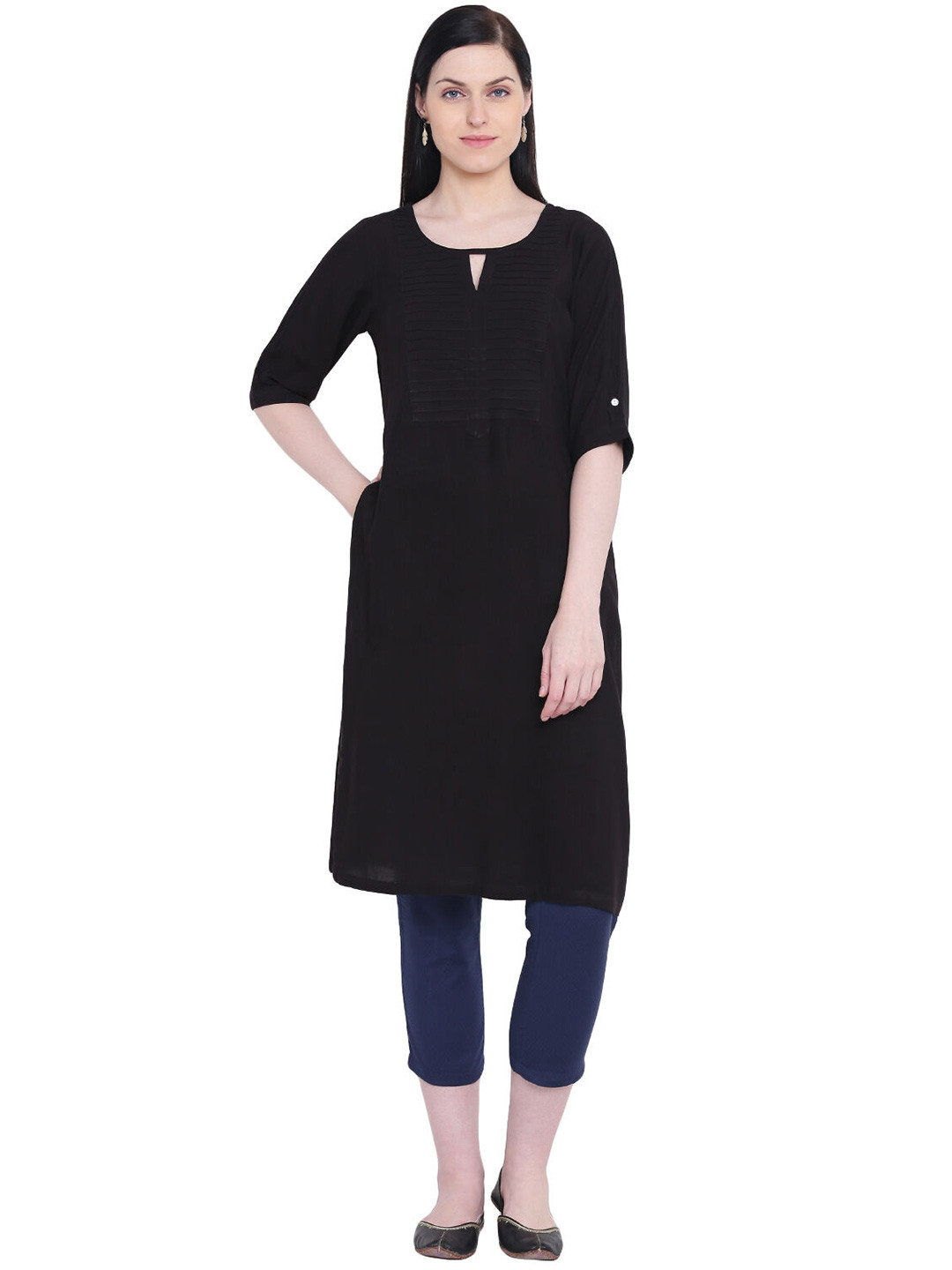 

Rangriti Keyhole Neck Straight Kurta, Black