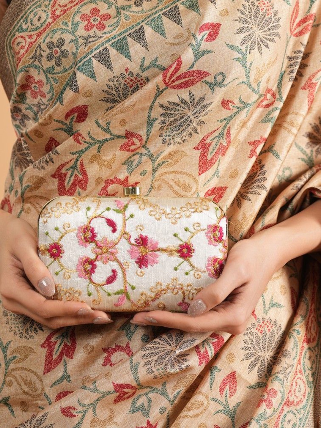 

Anouk Embroidered Embellished Box Clutch, Pink