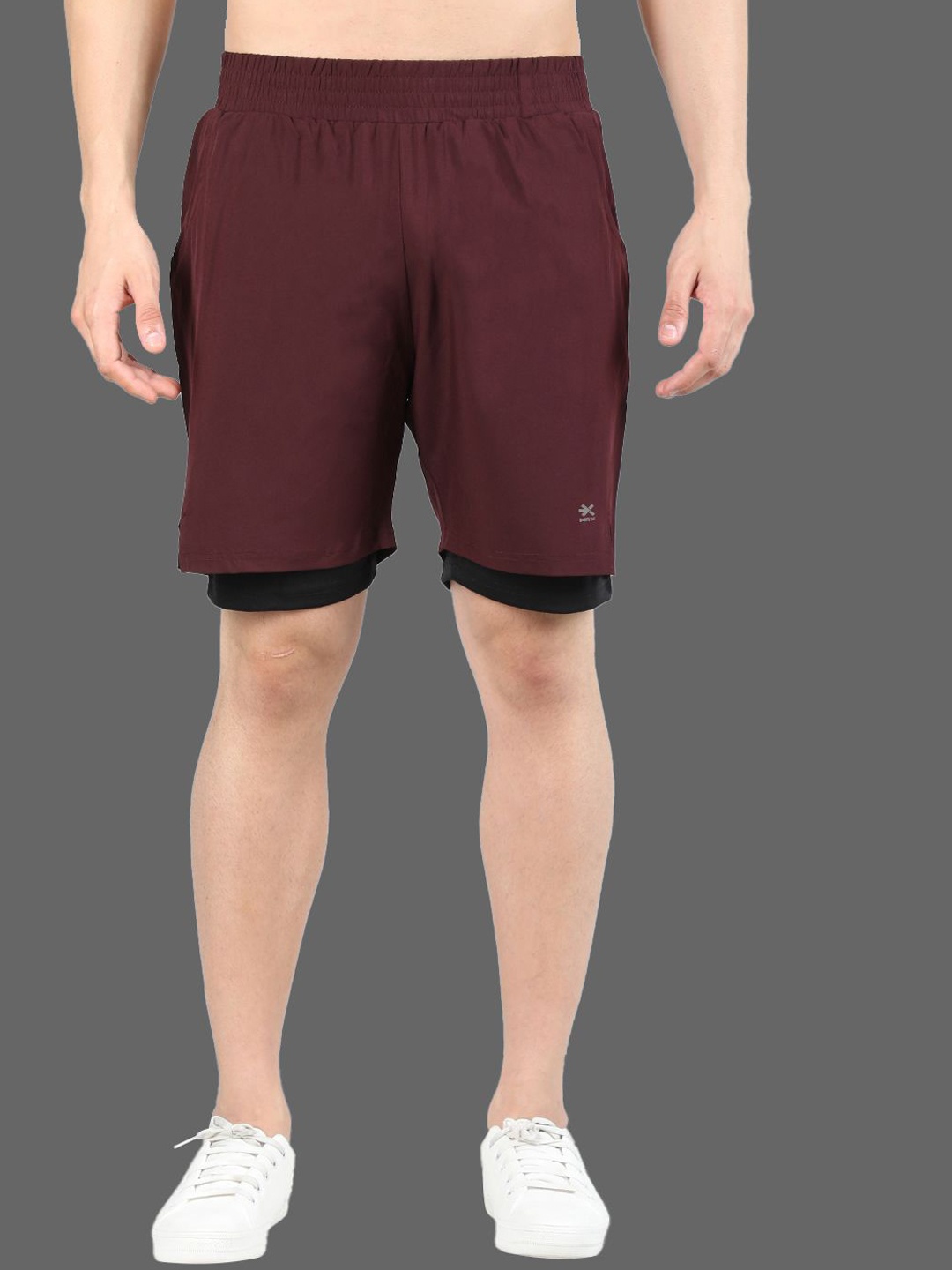 

HRX by Hrithik Roshan Men Solid Double Layered Regular Fit Sports Shorts, Maroon