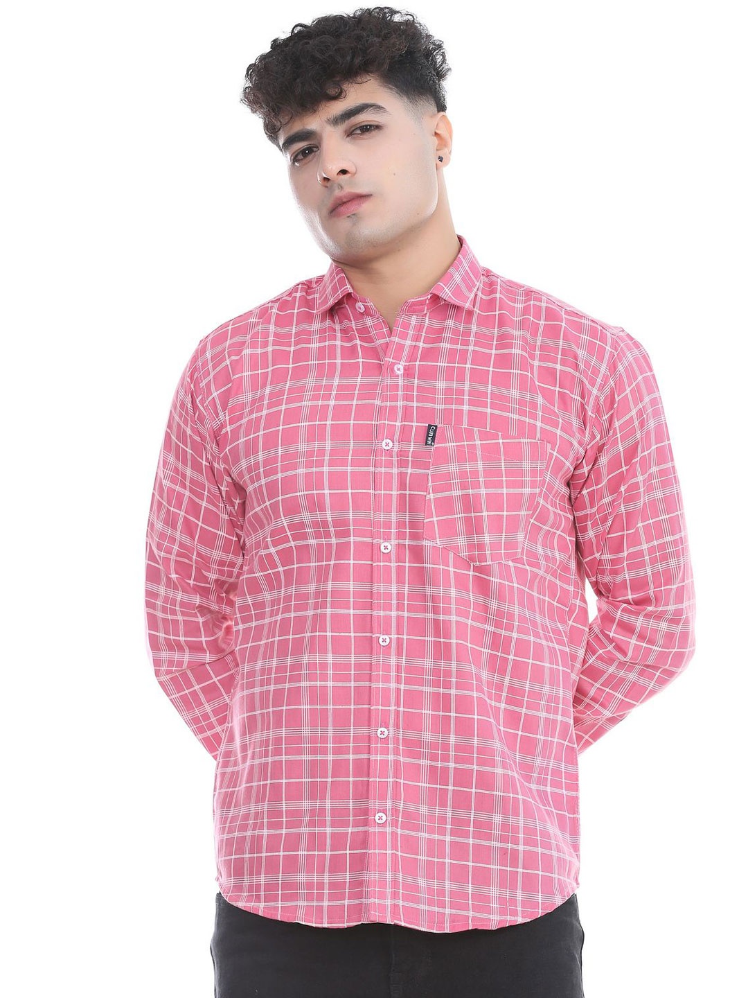 

CLUBWIN Men Comfort Opaque Checked Casual Shirt, Peach