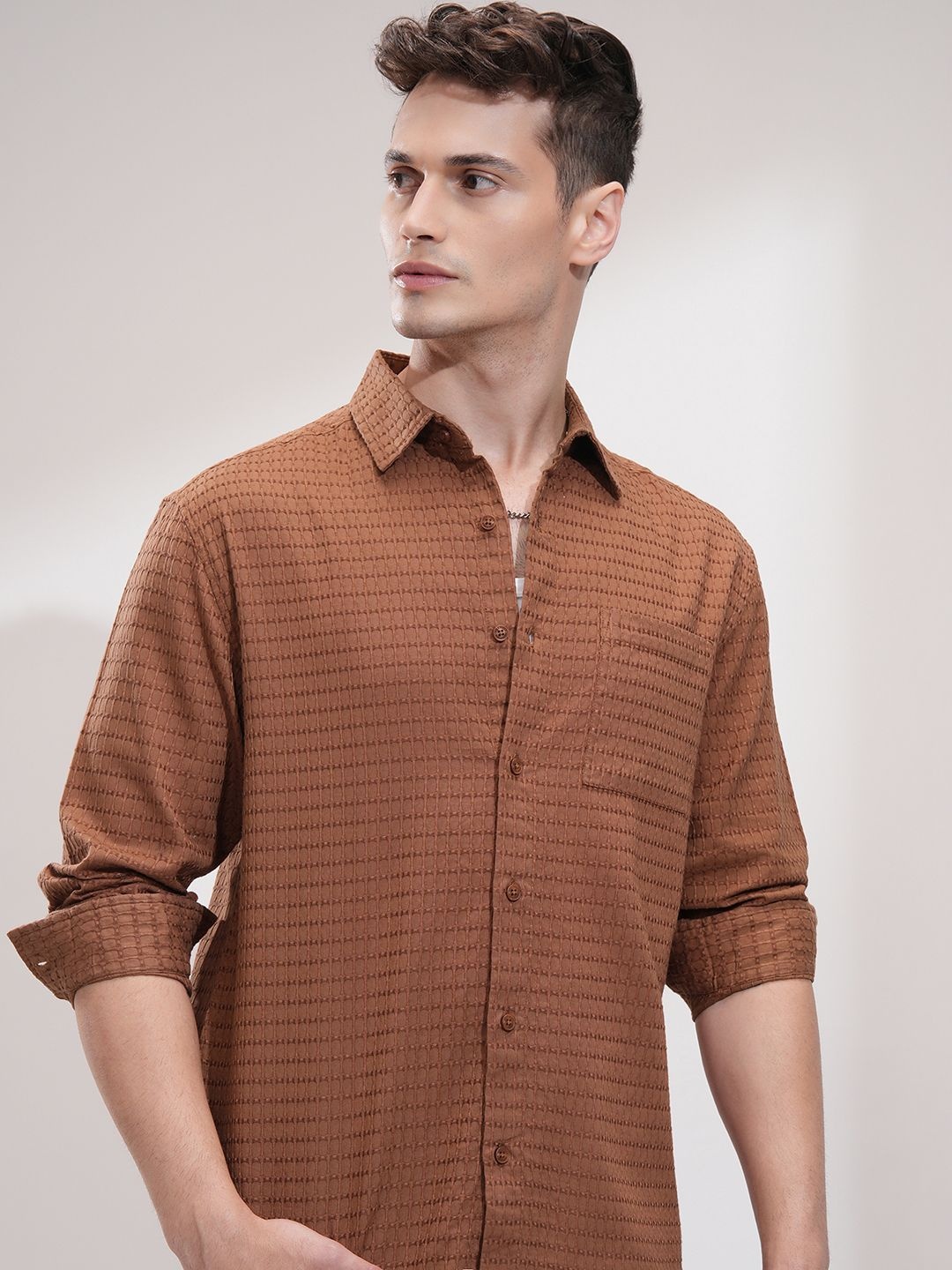 

HIGHLANDER Men Opaque Casual Shirt, Rust