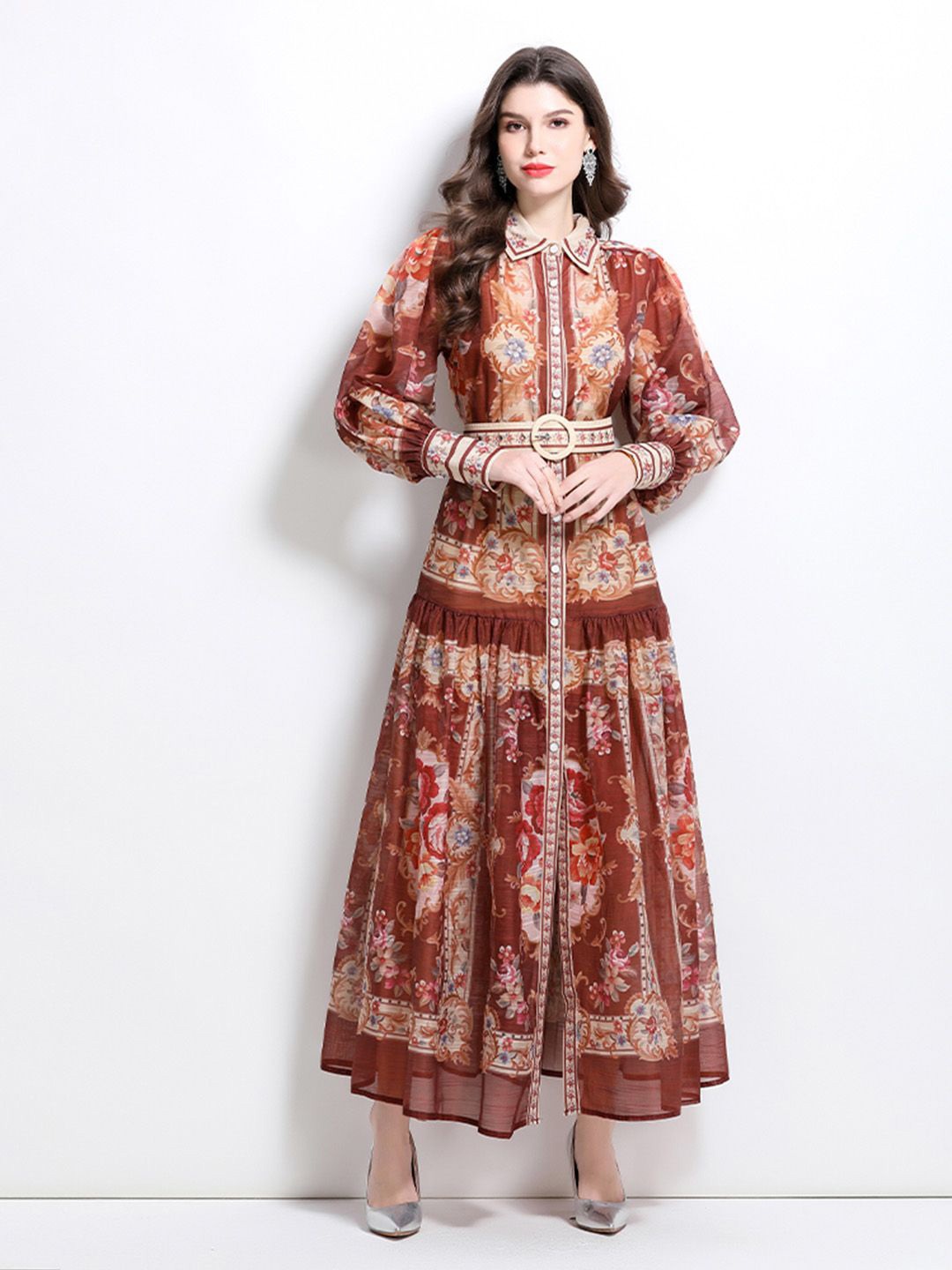 

JC Collection Ethnic Motifs Print Maxi Dress, Brown