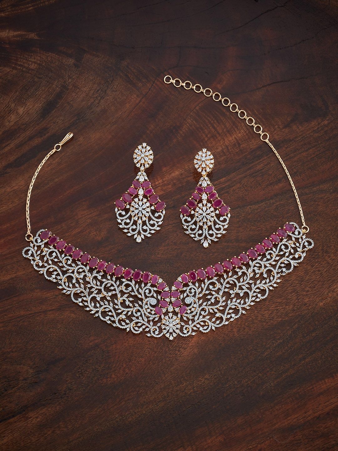 

Kushal's Fashion Jewellery Ruby Rose Gold-Plated Party Zircon Jewellery Set