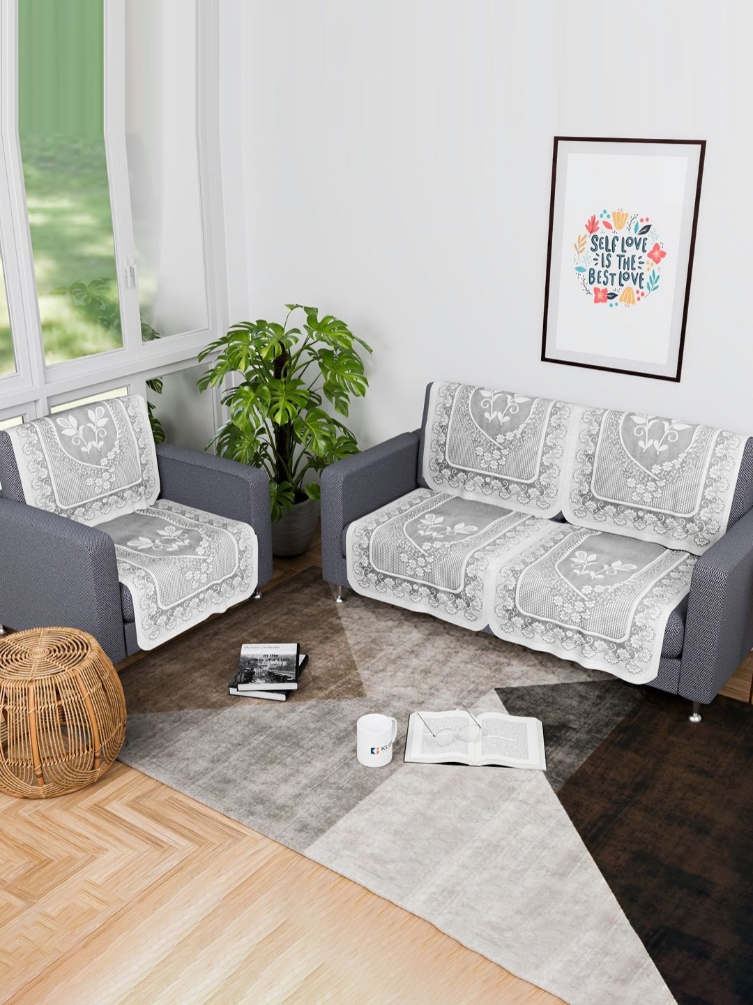 

Aura 6 Pieces White Floral Printed Cotton Sofa Covers