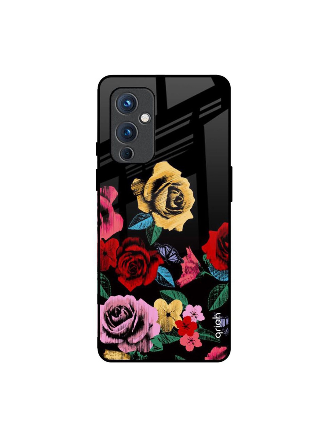 

QRIOH Floral Printed OnePlus 9 Back Case Mobile Accessories, Black