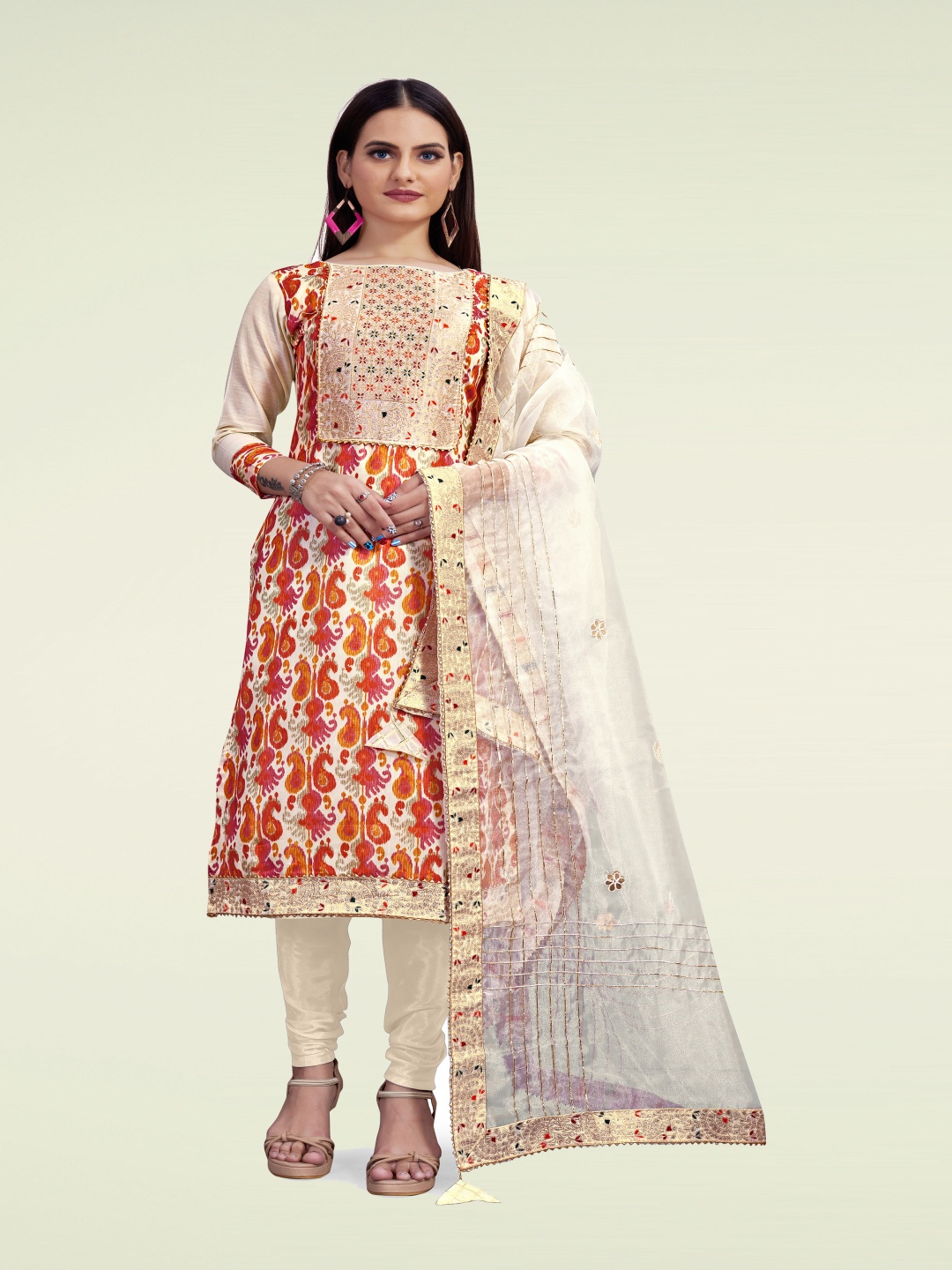 

HERE&NOW Paisley Printed Unstitched Dress Material, White