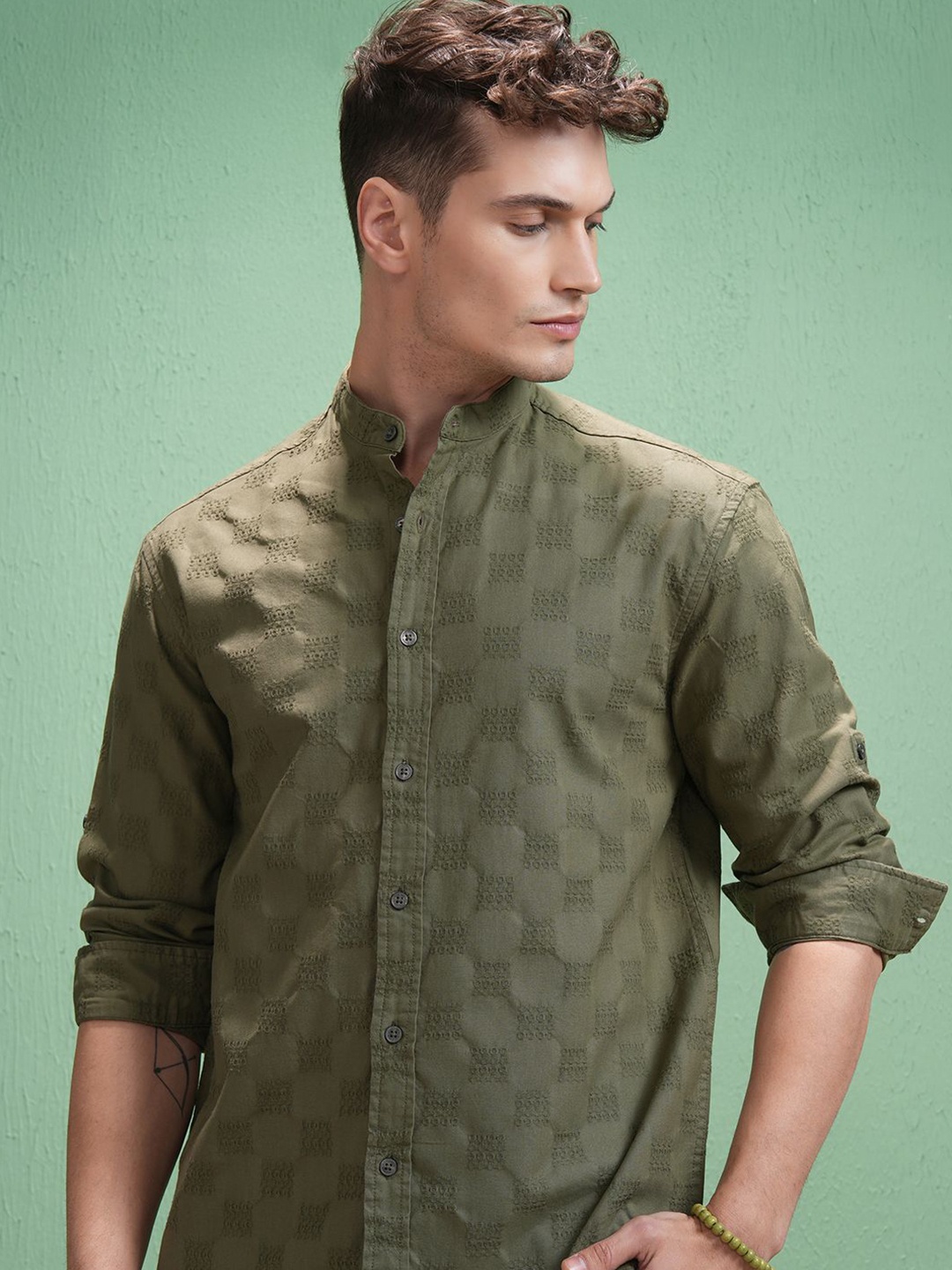 

HIGHLANDER Men Opaque Casual Shirt, Olive