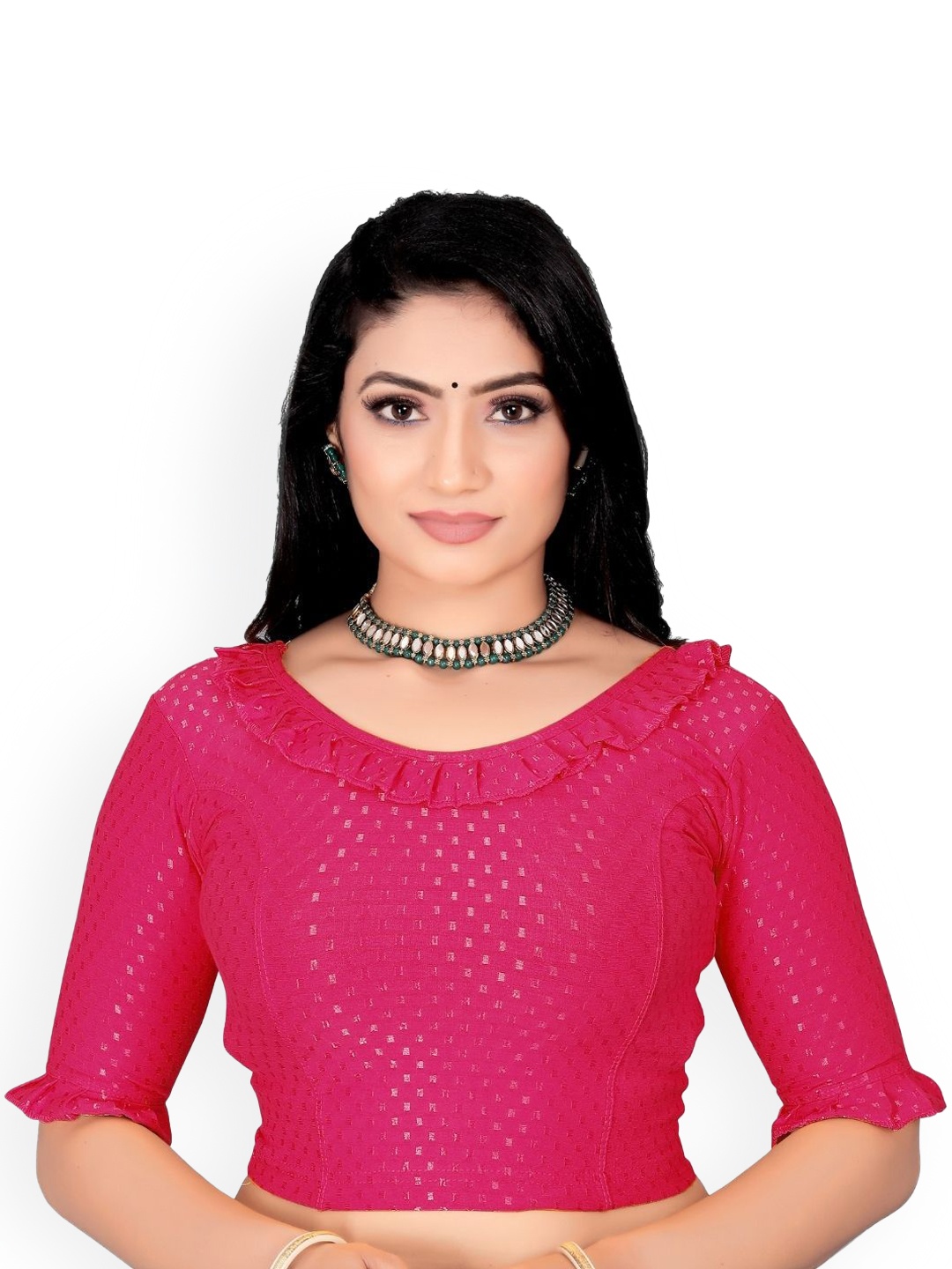 

SS Sanket Synthetics Self-Designed Cotton Frill Blouse, Magenta