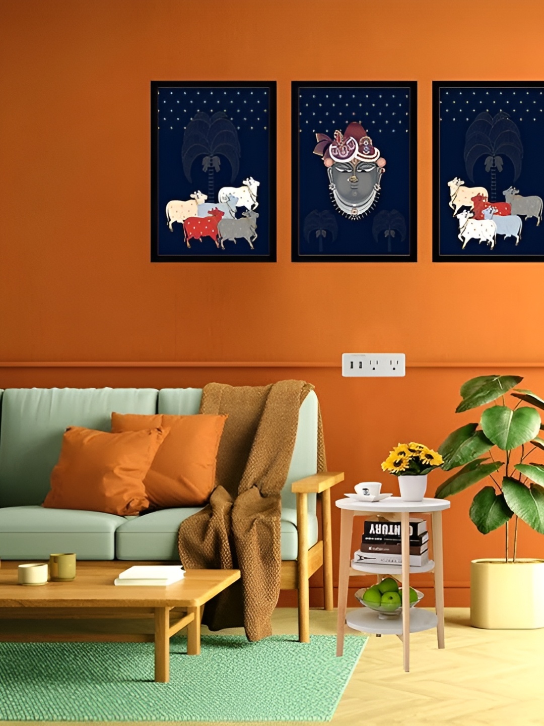 

Indianara Navy Blue & Grey 3 Piece Canvas Abstract Wall Paintings