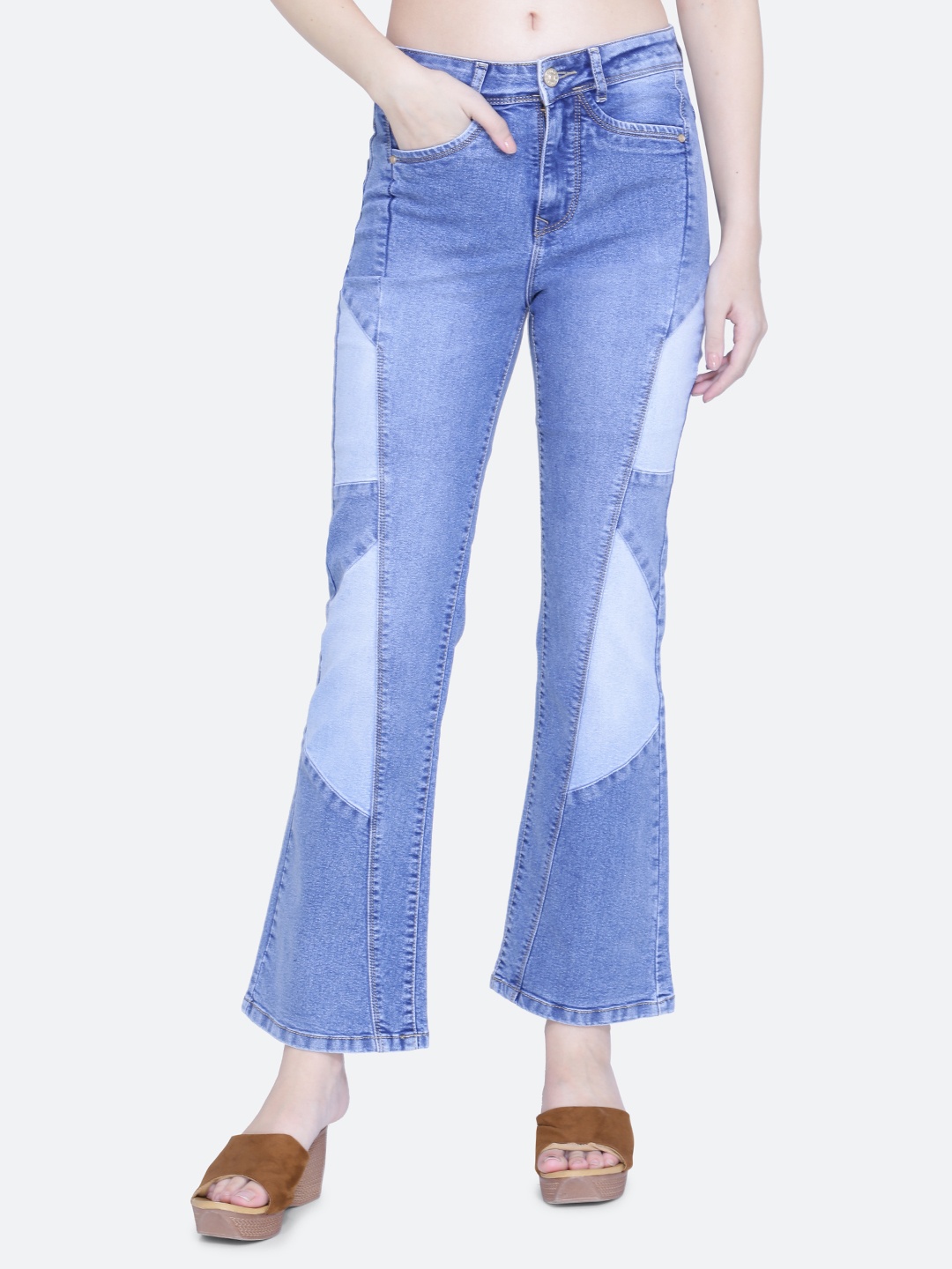 

FCK-3 Women Wide Leg High-Rise Light Fade Stretchable Jeans, Blue