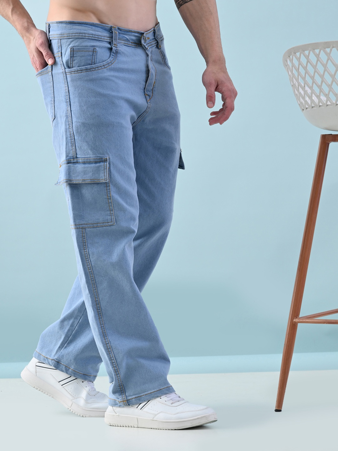 

Moda Rapido Men Classic Low Distress Jeans, Blue