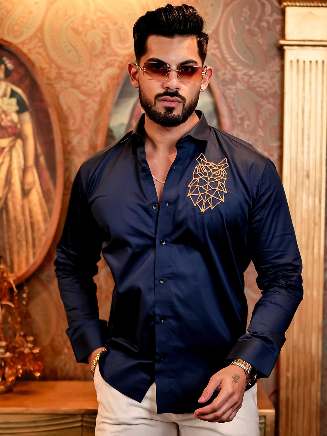 

Foomer Men Standard Opaque Casual Shirt, Navy blue