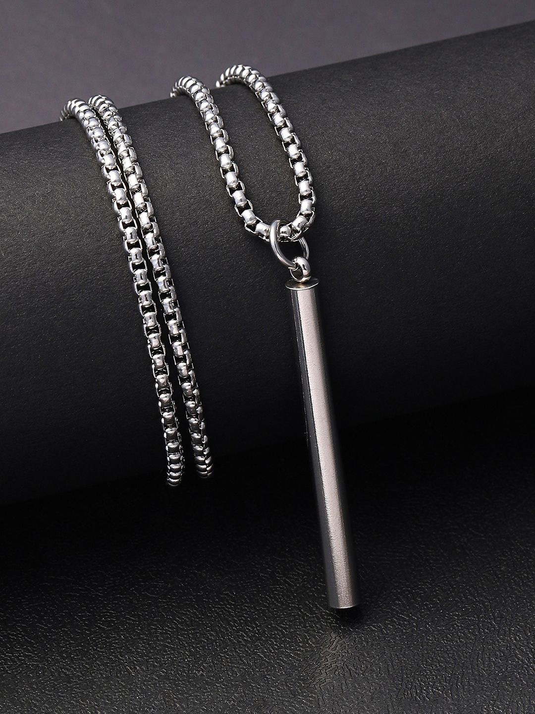 

French Accent Men Silver-Plated Chain With Pendant