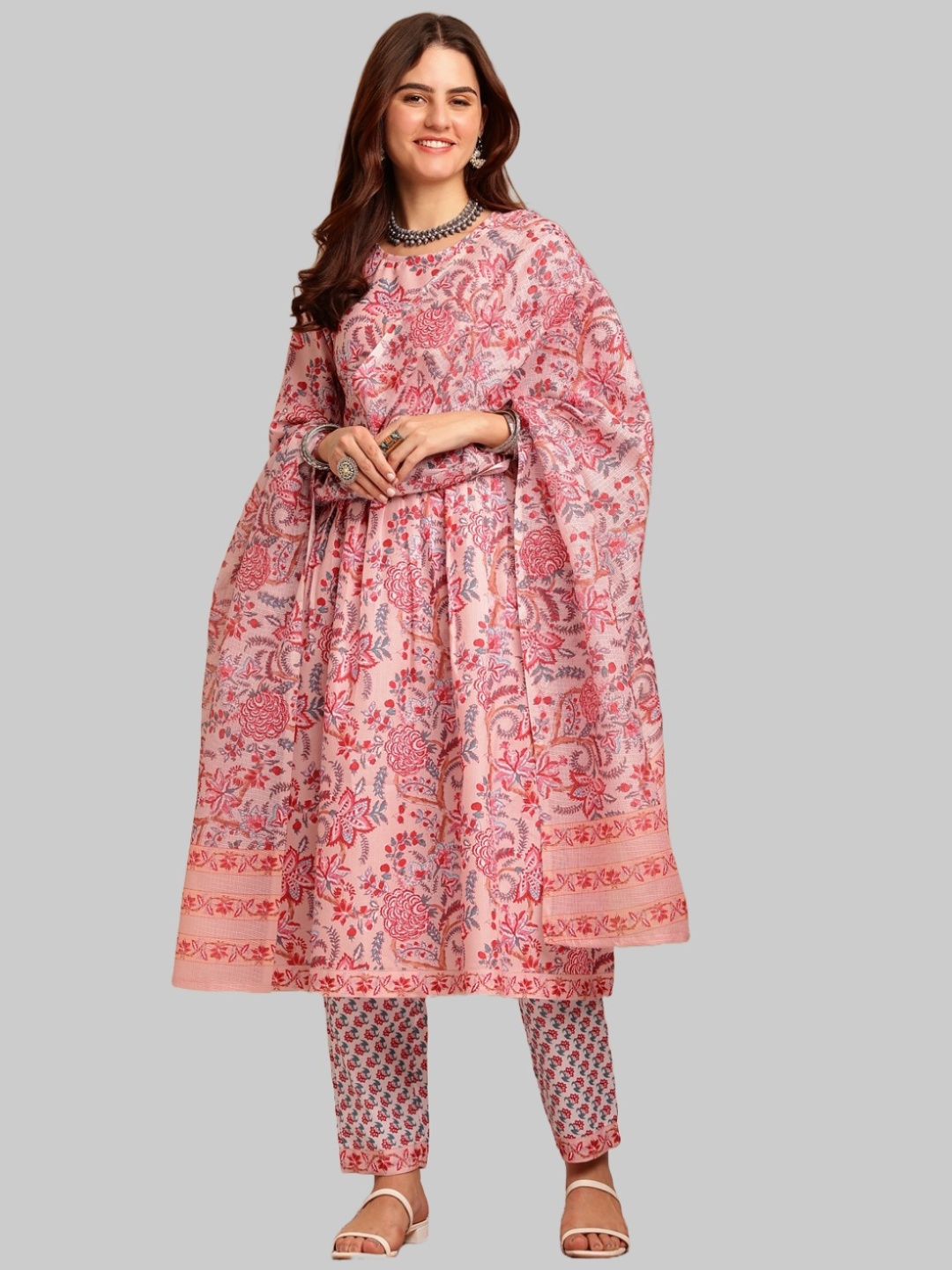 

Lookmark Women Floral Printed Regular Kurta with Palazzos & With Dupatta, Pink