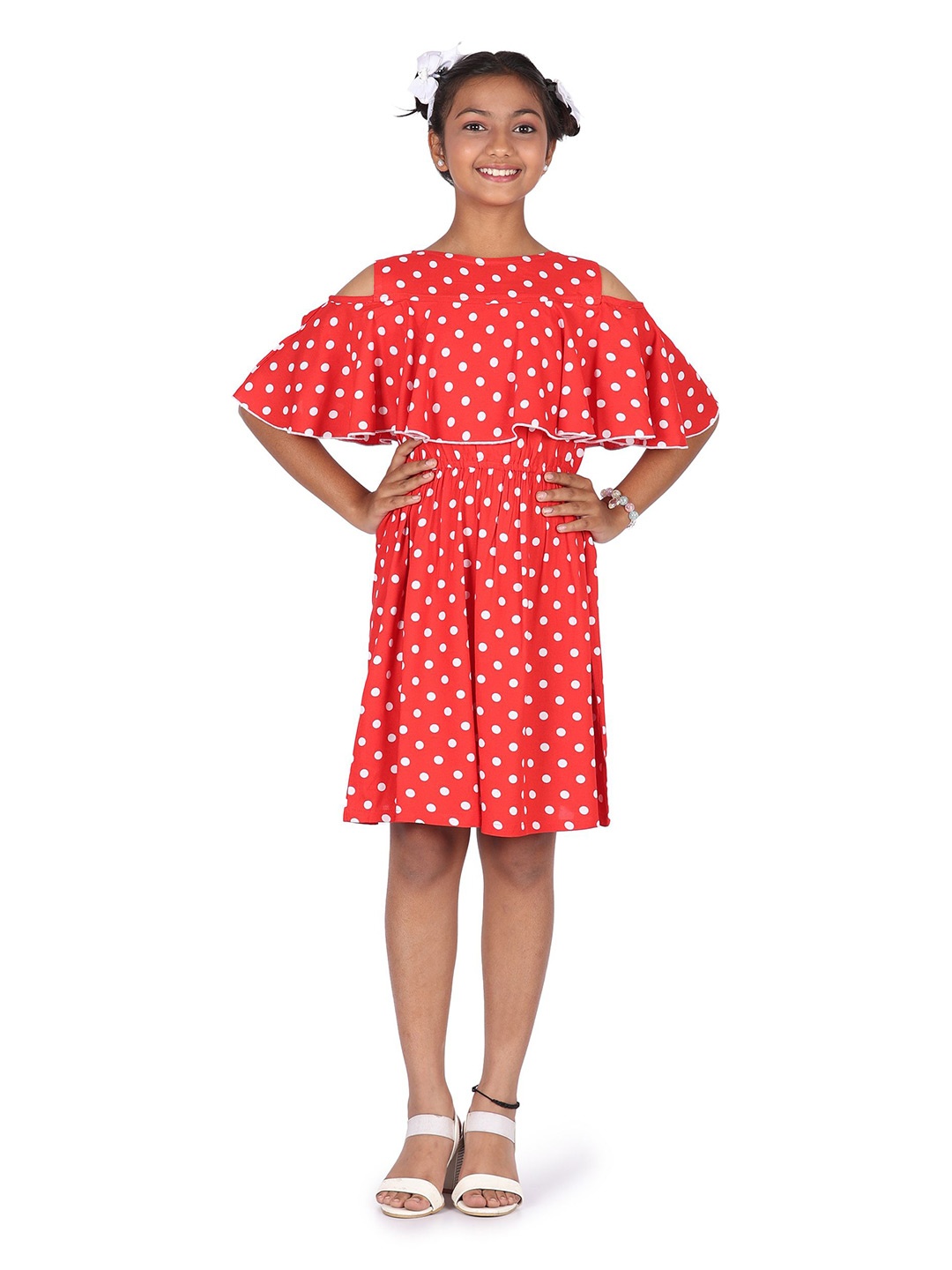 

SILK SPARROW Polka Dot Print Crepe Fit & Flare Dress, Red