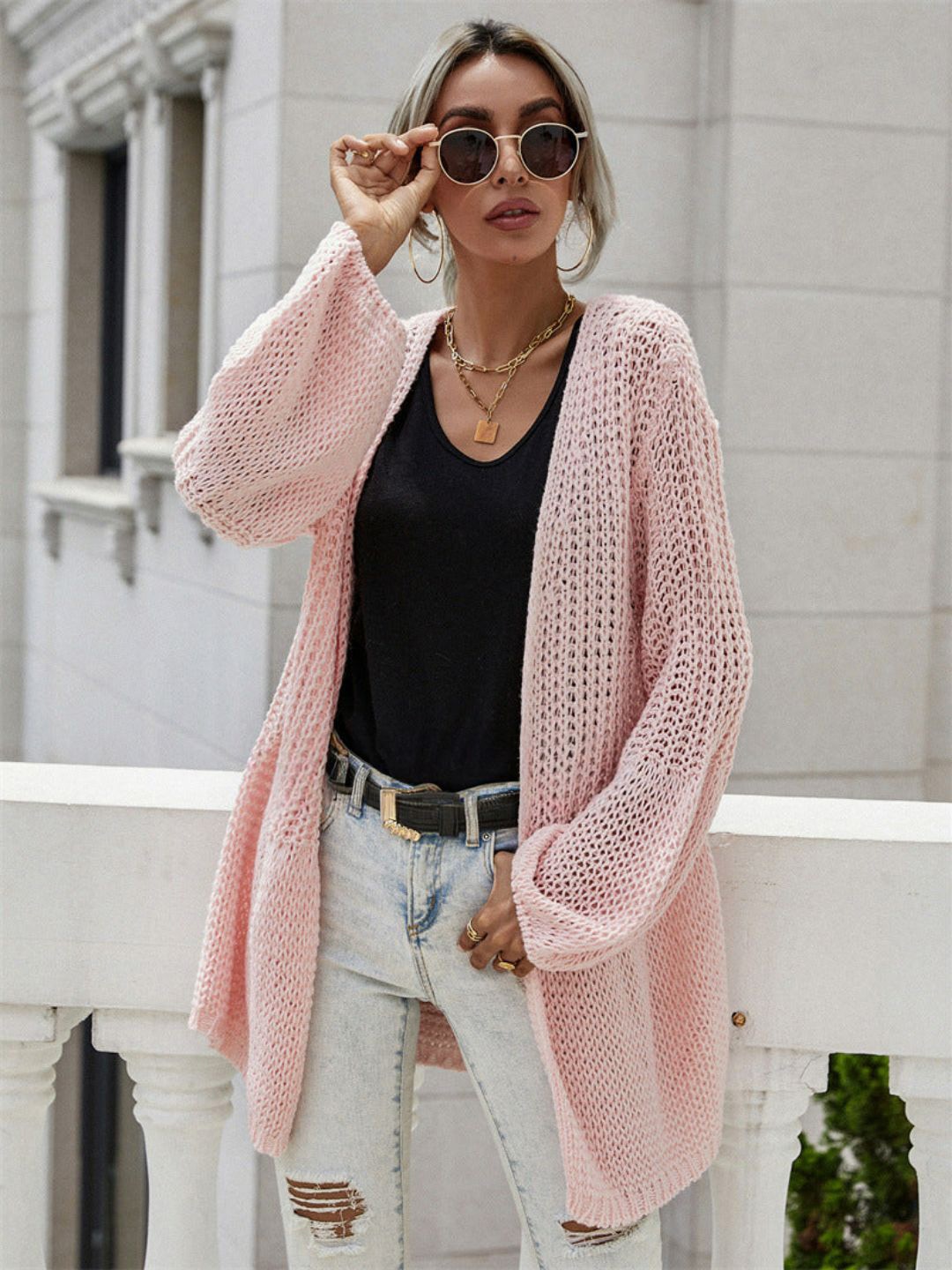 

Oh Rare Women Cable Knit Longline Cardigan, Pink