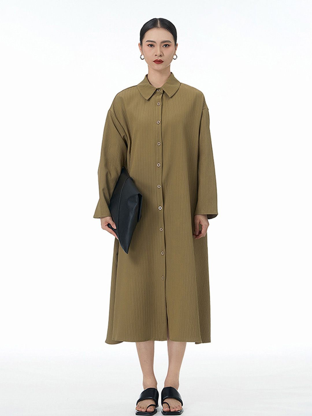 

JC Collection Shirt Midi Dress, Khaki