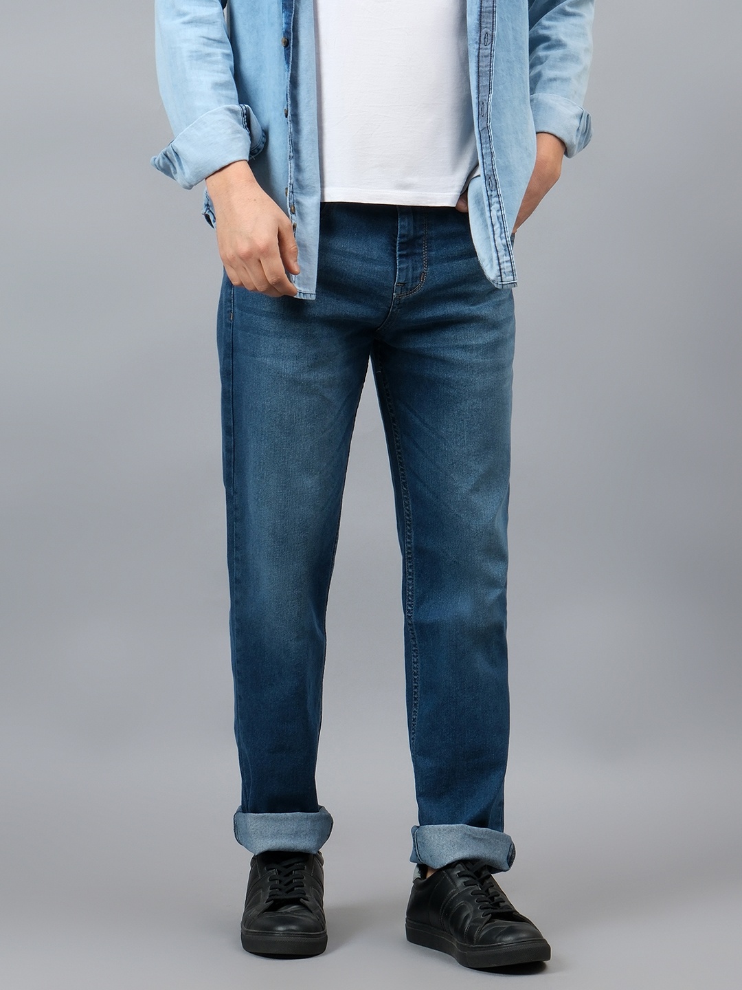 

Cantabil Men Narrow Light Fade Jeans, Blue