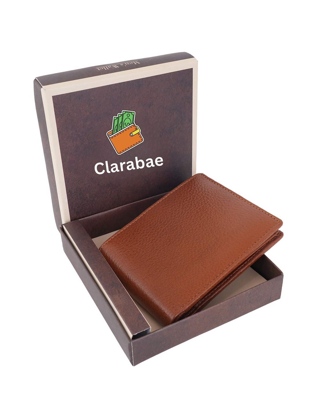 

CLARABAE Men PU Two Fold Wallet, Tan