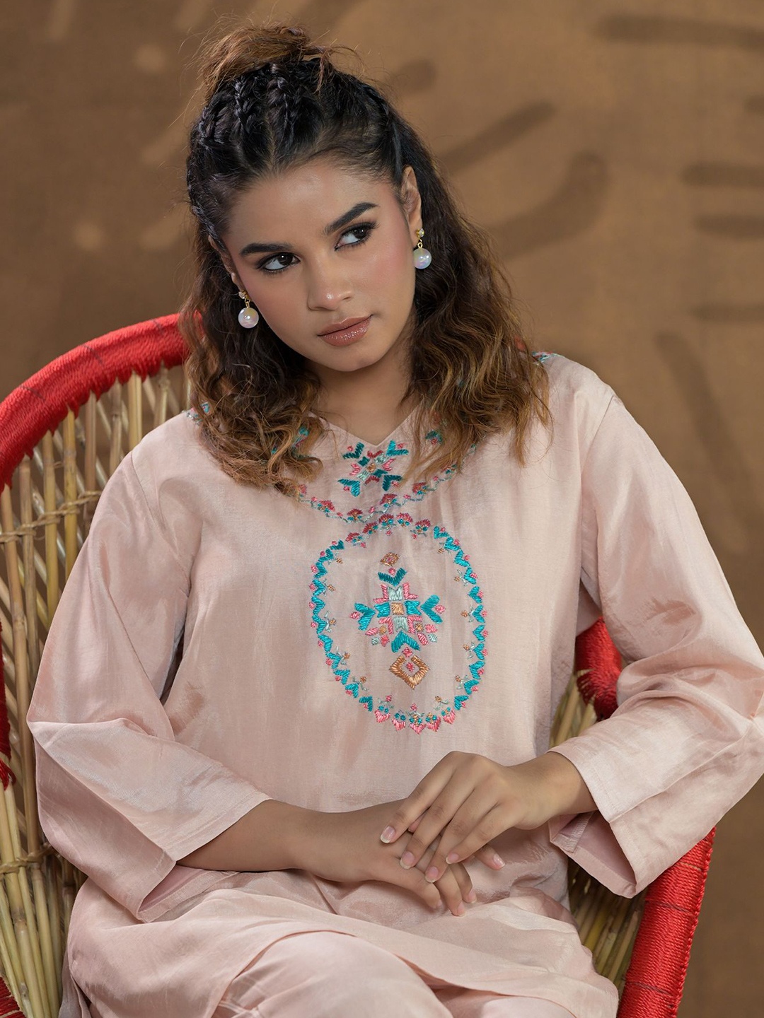 

Phulkari Forever Embellished Pure Silk Top, Pink