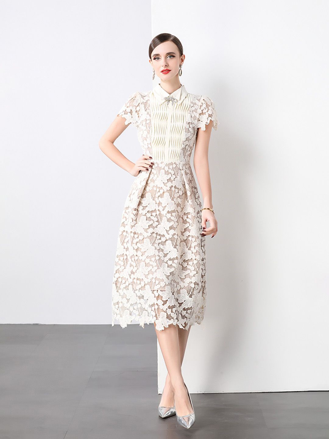 

JC Collection Fit & Flare Midi Dress, Beige