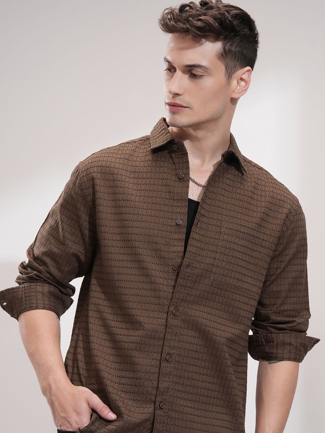 

HIGHLANDER Men Opaque Casual Shirt, Brown