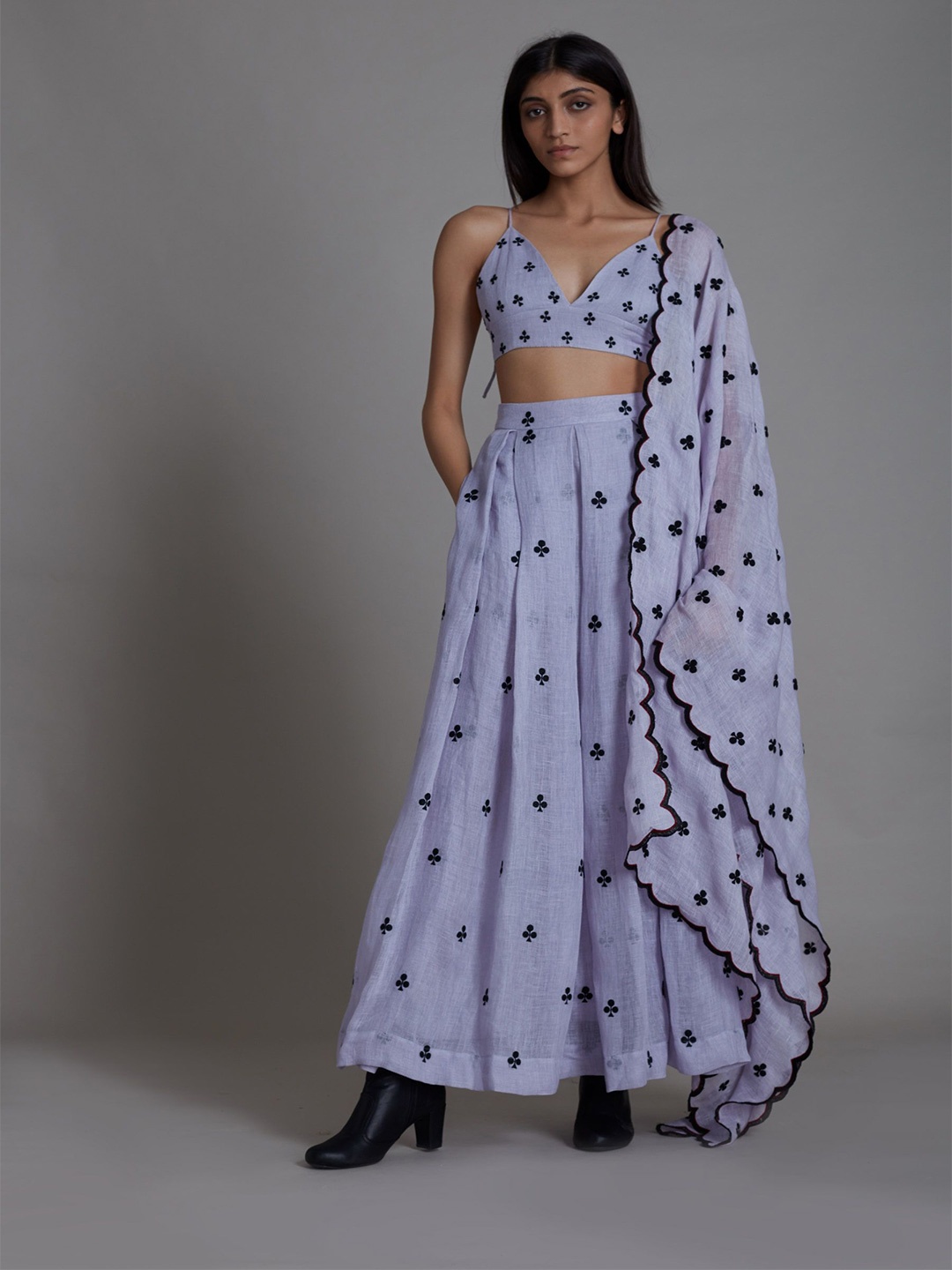 

MATI Floral Printed Pure Cotton Lehenga With Blouse And Dupatta, Lavender