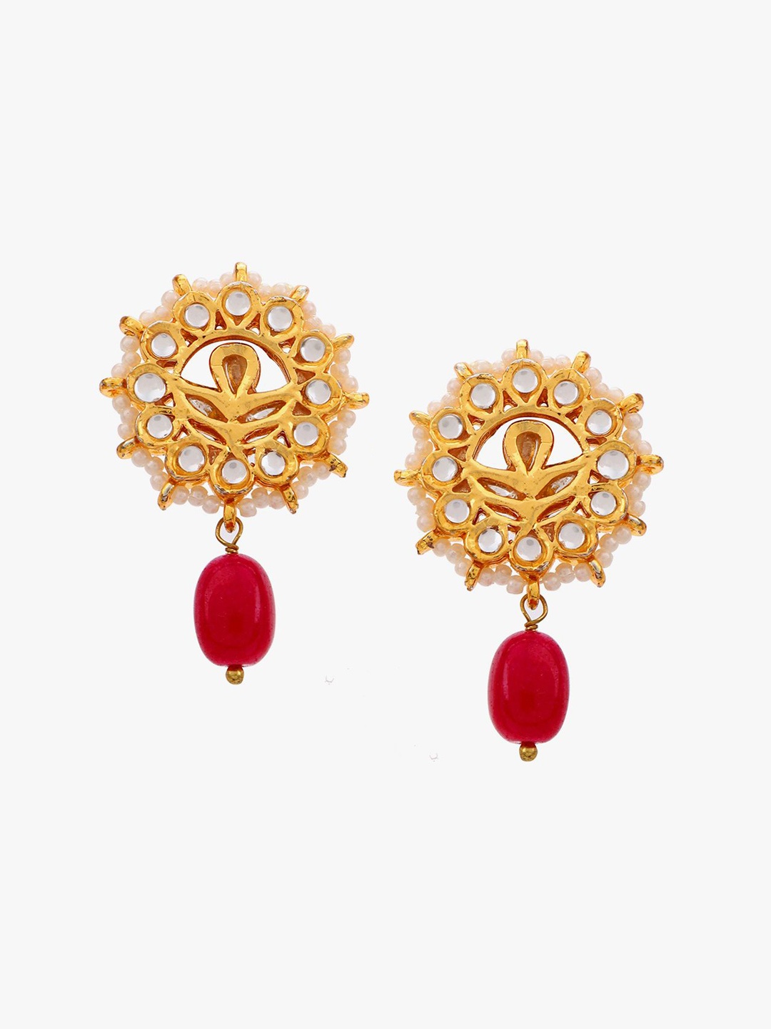 

AARSEE OFFICIAL Gold-Plated Stones Studded & Pearls Geometric Shaped Drop Earrings