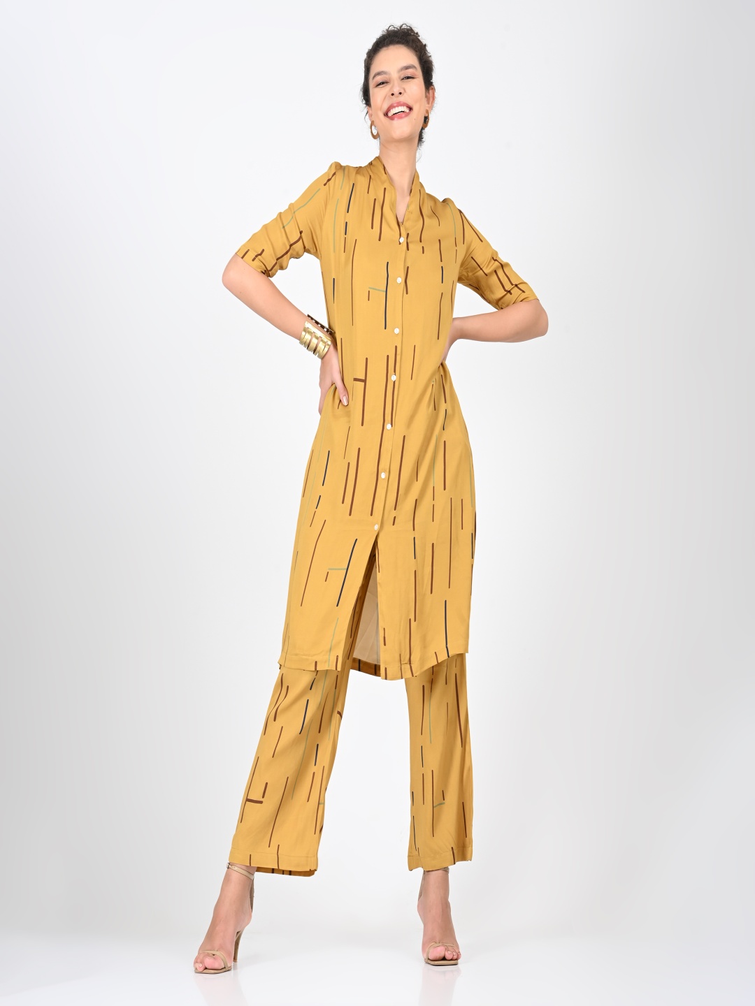 

Saltpetre Modal Long Shirt With Trouser Co-Ords Set, Mustard