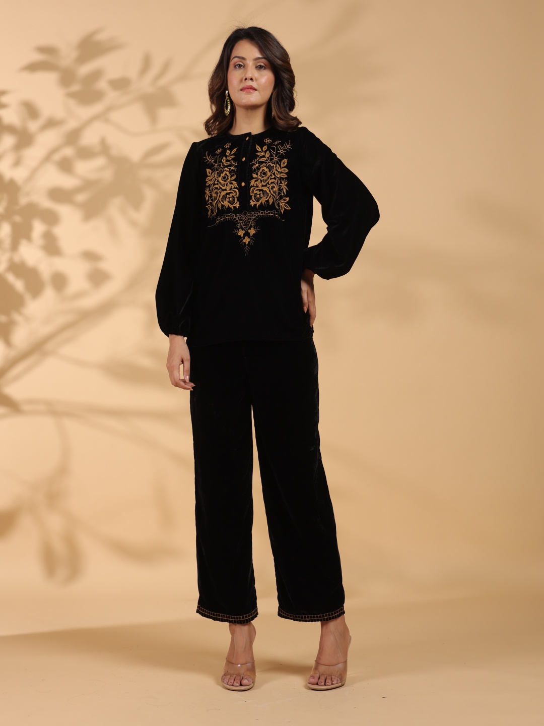 

STIL O STITCH Embroidered Tunic & Trousers Co-Ord Set, Black