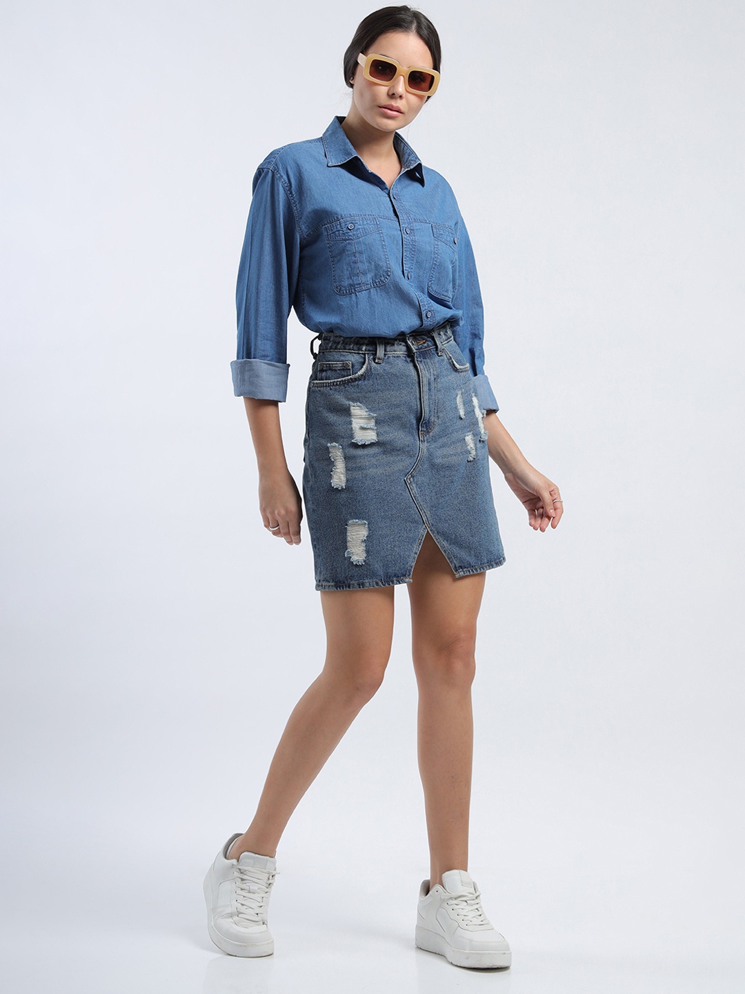 

Noggah Women Opaque Casual Shirt, Blue