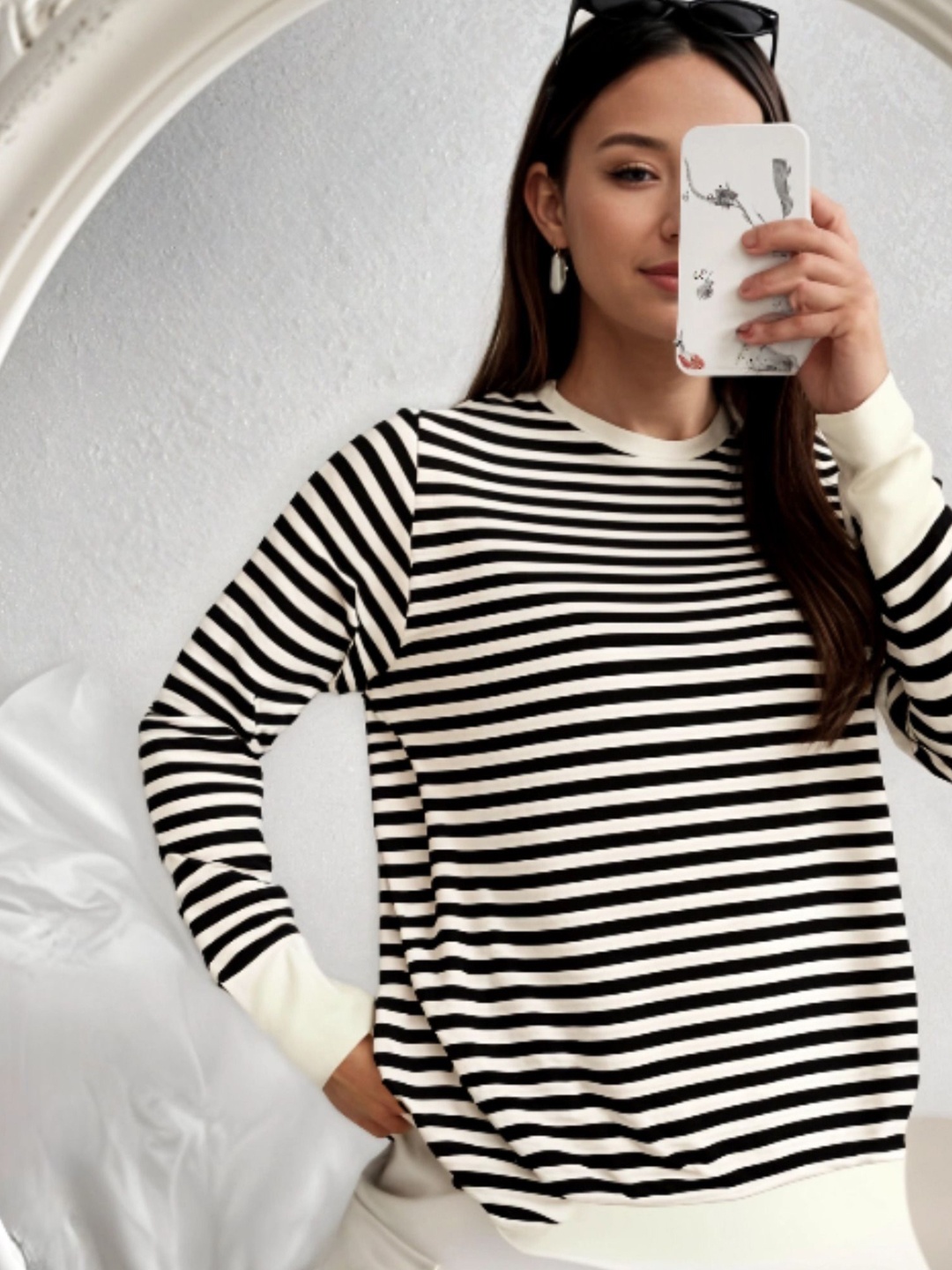 

DressBerry Striped Round Neck Cotton T-shirt, White