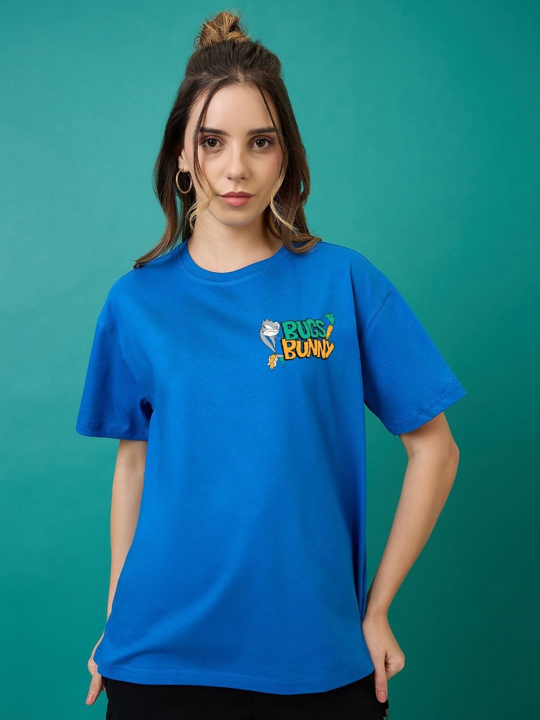 

Kook N Keech Looney Tunes Women Printed Applique T-shirt, Blue
