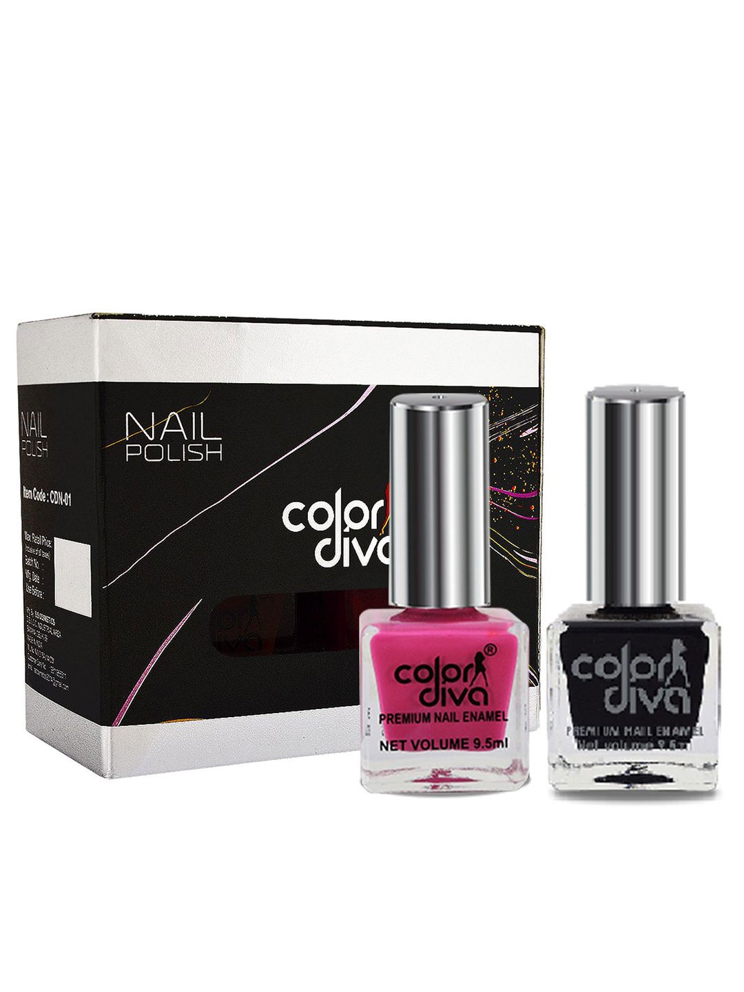 

Color Diva Set Of 2 Long Lasting Nail Enamel - 9.5 ml Each - Pink & Black