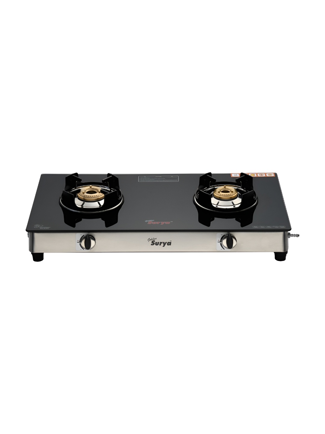 

GOLDEN SURYA Black V2 Burner Glass Top Manual Gas Stove