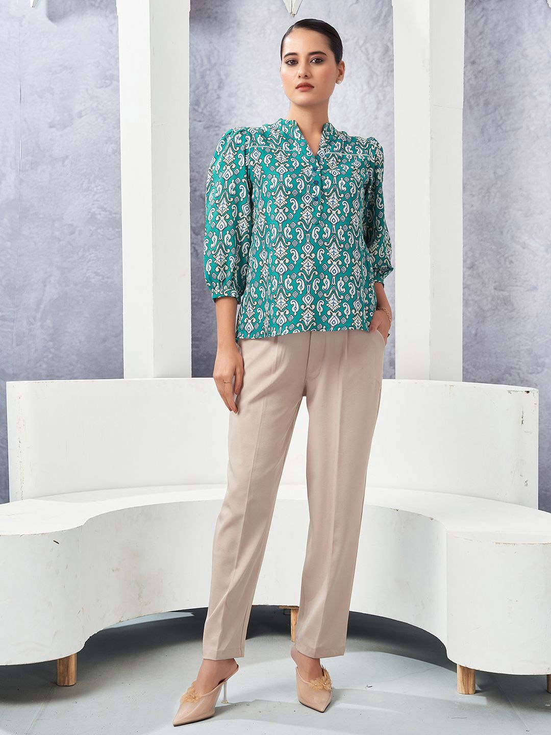 

Moda Rapido Print Top, Turquoise blue