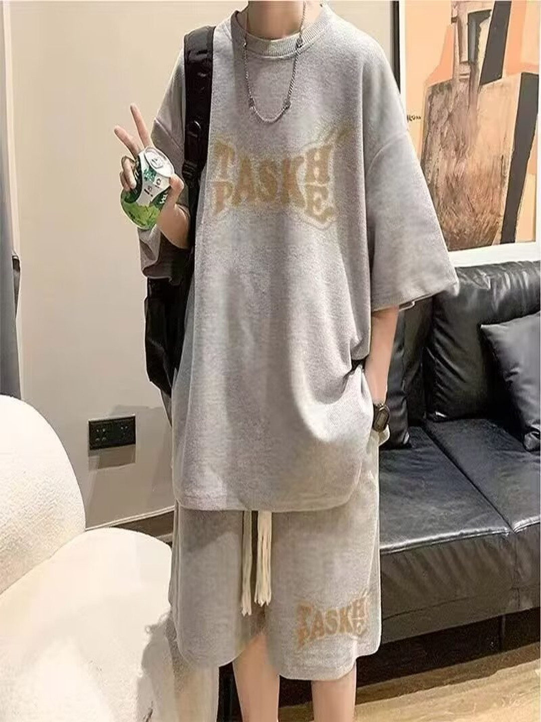 

StyleCast Printed Round Neck T-Shirt With Shorts, Grey