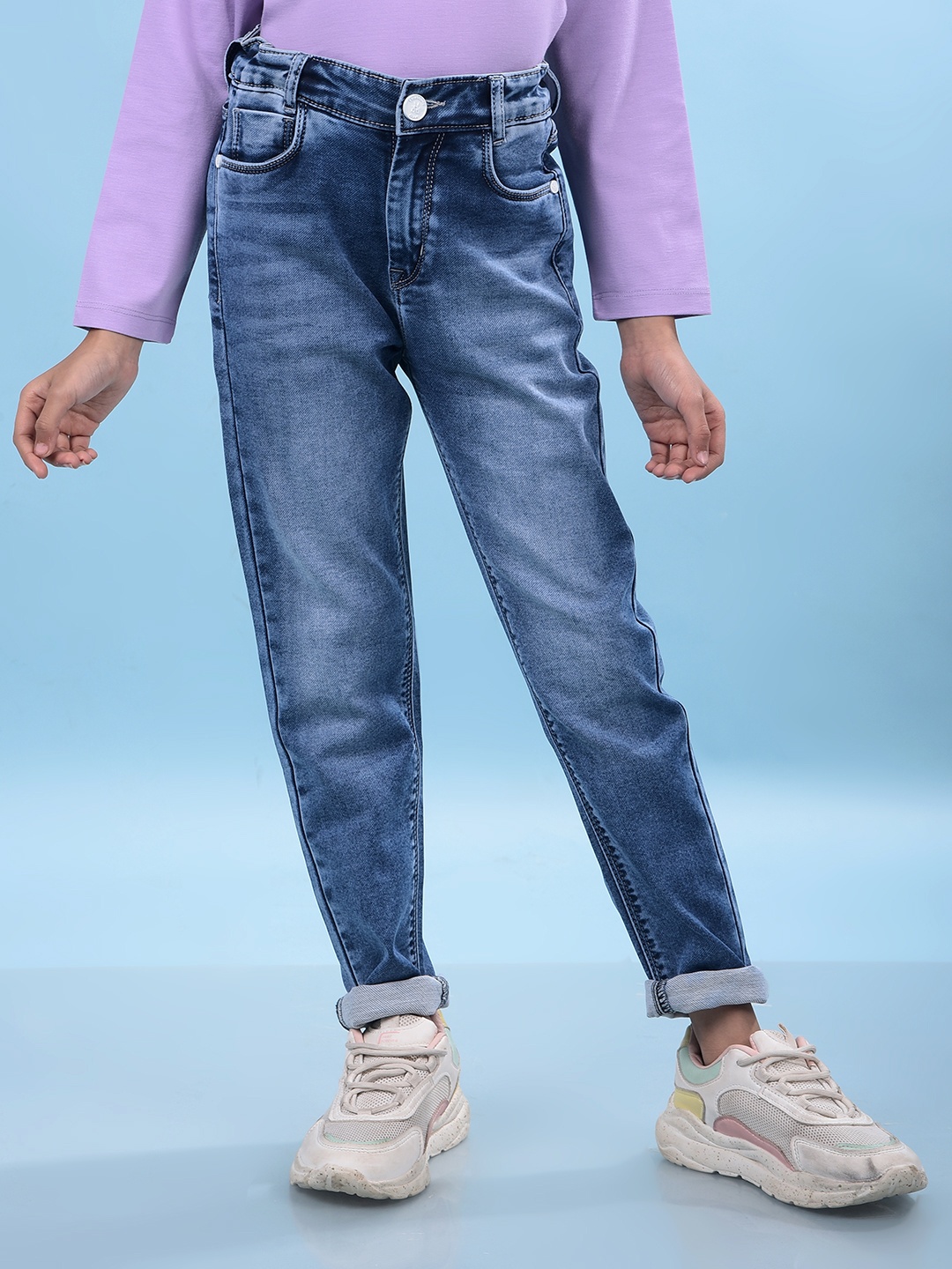 

Crimsoune Club Girls Skinny Fit Heavy Fade Stretchable Jeans, Blue
