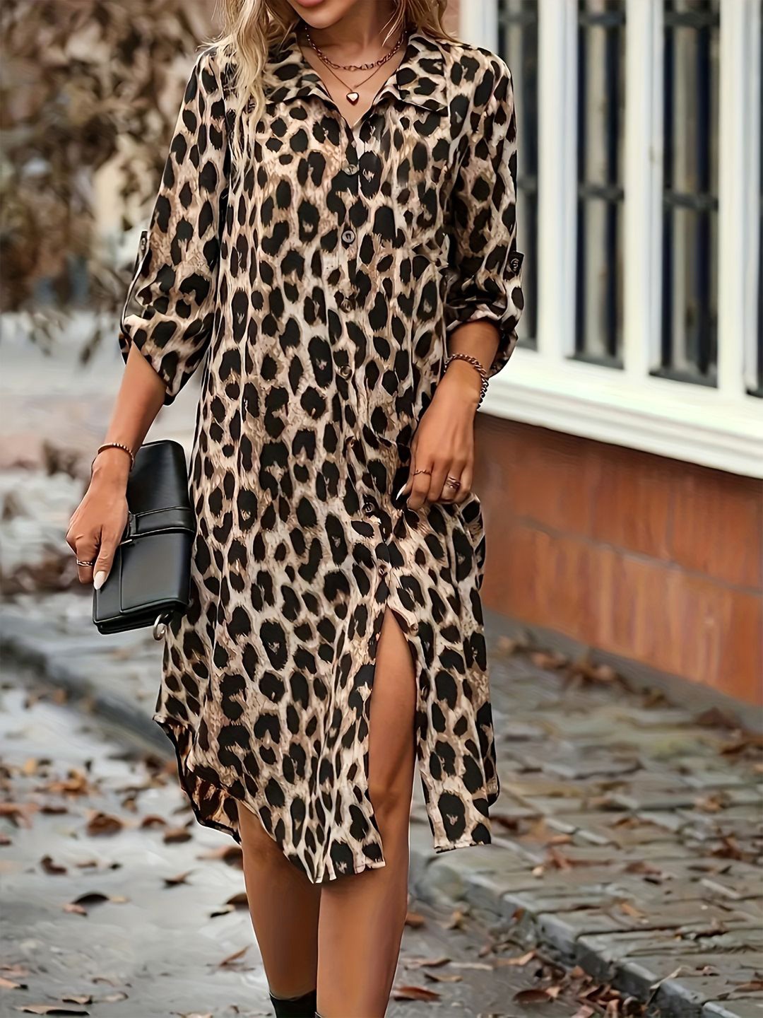 

DressBerry Curve Animal Print Shirt Midi Dress, Orange