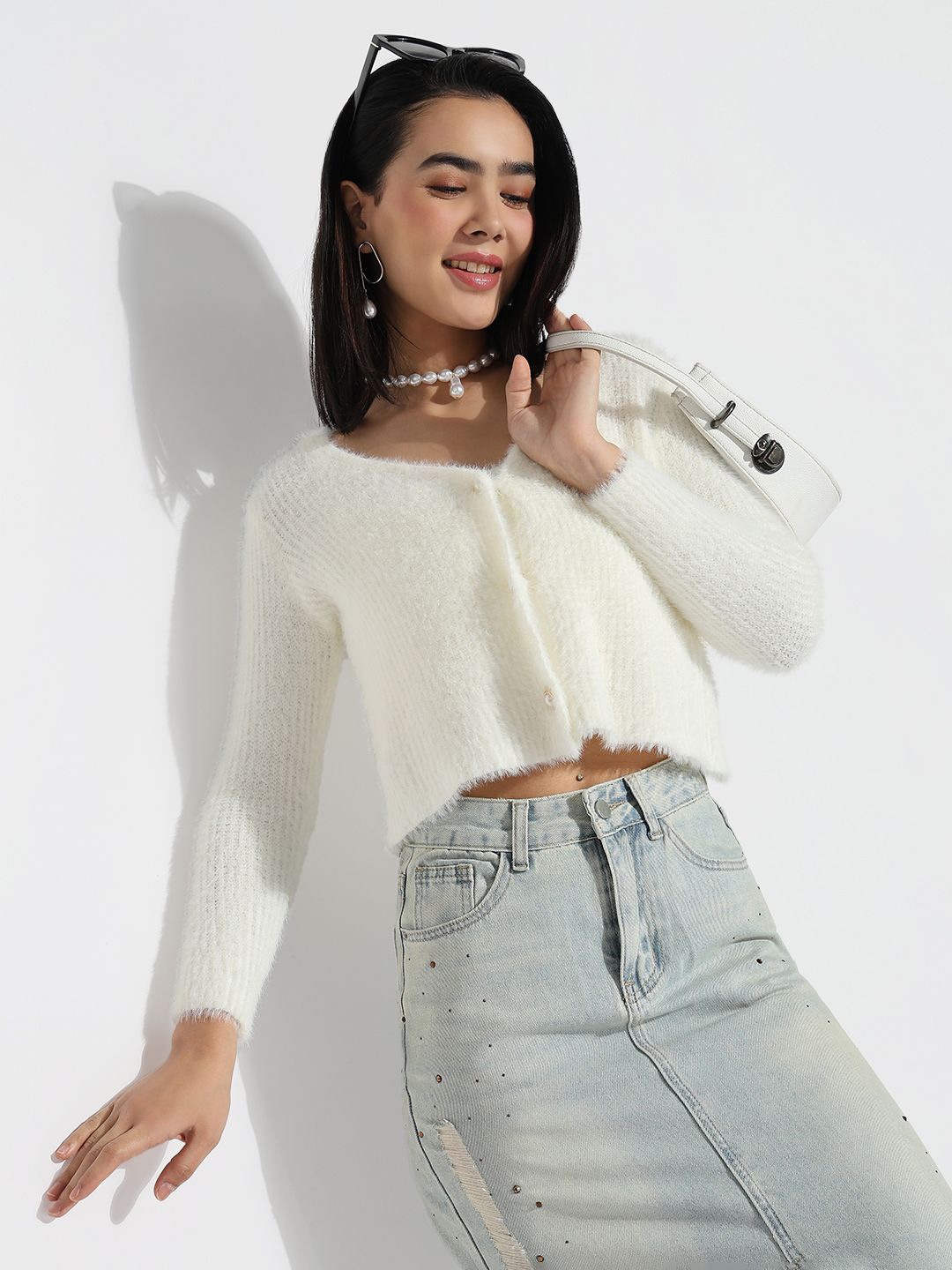 

SHOWOFF Fringed Tank Crop Top, Off white