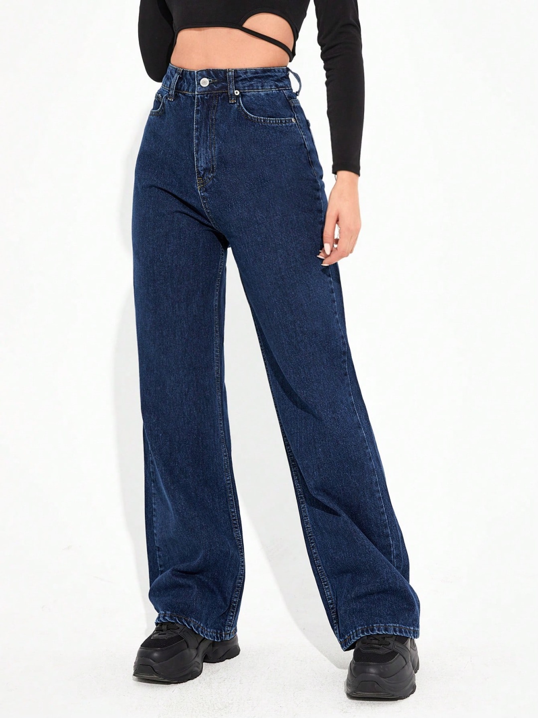 

NU CLOTHS Women Jean Wide Leg High-Rise Stretchable Jeans, Blue