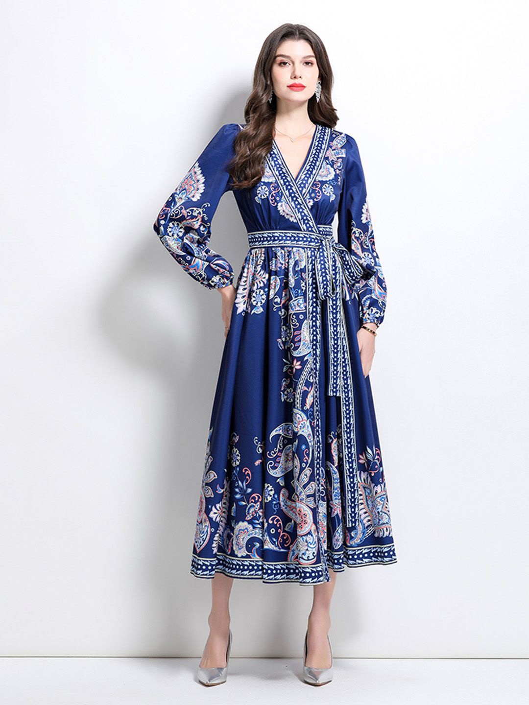 

JC Collection Ethnic Motifs Print Fit & Flare Midi Dress, Blue